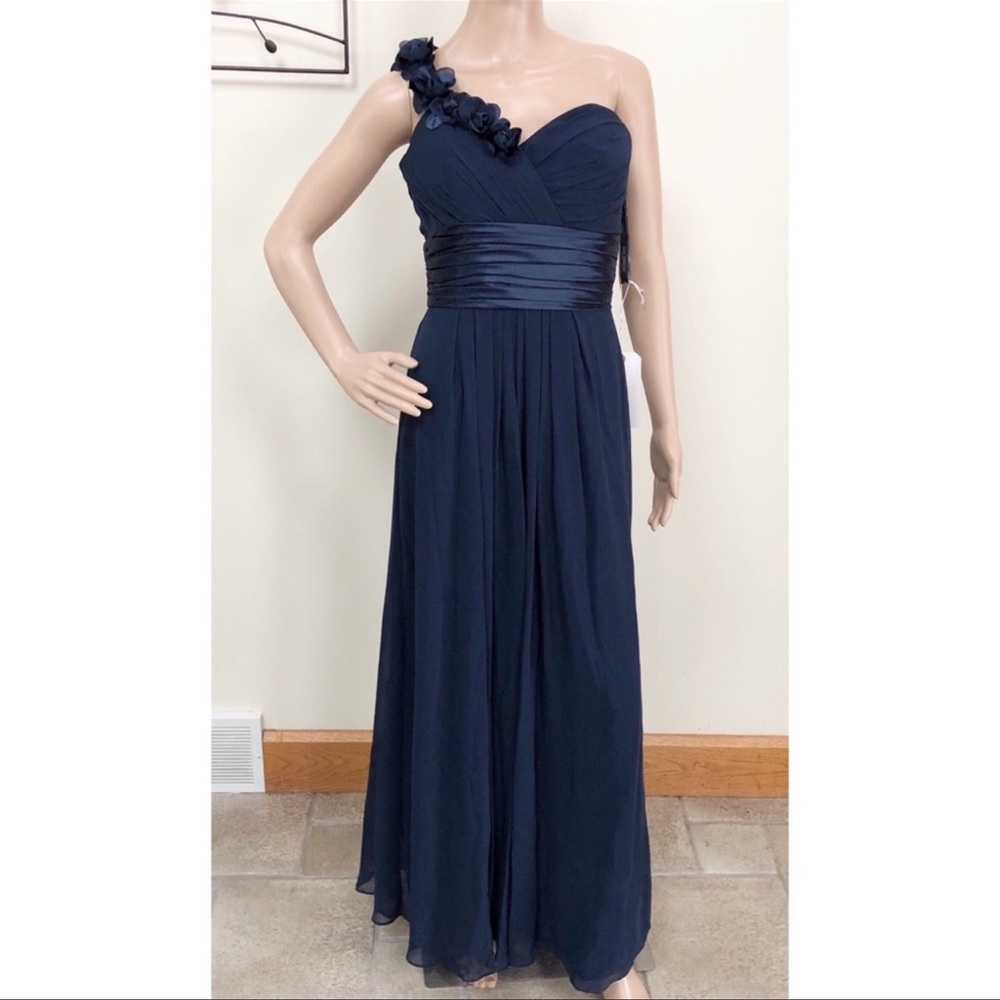 Bill Levkoff Navy Chiffon Gown